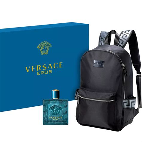 versace men colone|Versace men's perfume with backpack.